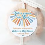 Here Comes The Son Baby Shower Stickers Personalised Gloss Party Favours Labels