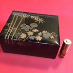 Small box, black lacquer on wood base with gold and silver *maki-e*, 1868-