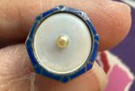 Art Deco tuxedo stud set signed CB sterling, dark blue enamel & pearls