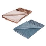 Faux Fur Pet Blanket Biege Blue Throw 110x75cm Reversible Dog Cat Puppy Fluffy