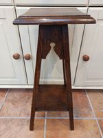 Small vintage oak 2 tier plant stand, torchere, square top