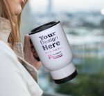 TRAVEL MUGS PERSONALISED COLLAGE PHOTO IMAGE PICTURES ADD TEXT GIFT TEA COFFEE