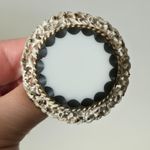 Vintage Milk Glass Brooch Metal White Enamel Large Circle 