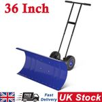Manual Snow Shovel with Wheels 36" Wide Snow Plough Heavy Duty Metal Snow Pusher