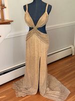 Sherri Hill Size 8 Champagne Beaded Sequin Cut Out Formal Prom Pageant Gown