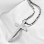 Cross Crucifix Necklace Pendant Christian Chain 45x25mm Chrome Stainless Steel