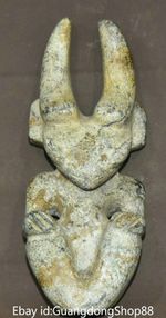 8.8" Old China Hongshan Culture Jade Carving Helios Sun God Stand Statue