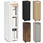 Slim Freestanding Bathroom Cabinet w/ Paper Roll Holder Wave Door Toilet Storage