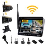 2x Solar Wireless Magnetic Rear View Camera w 7" Split Monitor For Truck Trailer