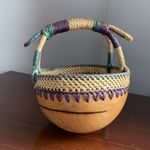 RARE MAMA AFRIKA - Gourd Basket W/ Seagrass Woven Handle African Art Handmade