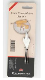 Pack Of 4 Stainless Steel Corn On The Cob Sweetcorn Fork Skewers Holders