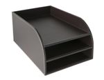 OSCO Brown Faux Leather Three Tier Letter Tray | A4 | Desk File Organiser | Pape