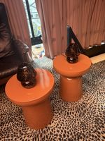 Two Matching Bedside Tables Copper Orange Mid Century vintage futuristic space 