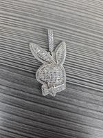 Real 925 Silver Baguette Pave CZ Playboy Bunny Pendant rabbit w bowtie