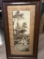 Vintage Picture Of Country Path With an Oldman Accompanied by a Small Dog
