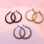 38mm Chunky Hoop Earrings Brown Beige Gold Retro Statement Fashion Jewellery