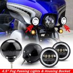 4.5 Inch LED Halo Fog Lights Passing Lamp & Housing Bucket For Harley Davidson
