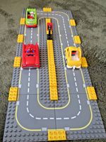 Lego Duplo 10 Road Plates, 3 cars and 2 people and 1 Spiderman figure bundle
