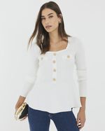 River Island Womens Top Peplum White Knitted Long Sleeve Square Neck Blouse
