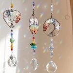3 x Tree Of Life Suncatchers Chakra Crystal Glass Gemstones Hanging Decor