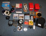 VARIOUS VINTAGE PHOTOGRAPHY BITS AND PIECES : LENS  FILTERS / 16mm NEGATIVE REEL