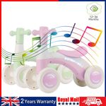 Baby Balance Bike for 1-3 Year Old Kid,Lighting Music Baby 4 Wheels Ride On Bike