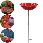 Decorative Handmade Metal Flower Garden Stake with Bee Bath & Bird Water Bowl