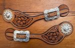 SUPERB  Hand Carved SILVER MOUNTED LADIES COWBOY SPUR STRAPS BY TONY OF NEVADA
