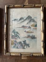 2x Vintage Chinese Print Faux Bamboo  Frame Oriental 22x17cm