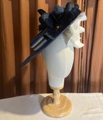 Alex von Furstenberg  Ladies wide brim boater w/ large navy & ivory flower trim