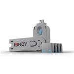Lindy 40452 USB Port Blocker – Pack of 4 Blue with Key – ABS – REACH Certified