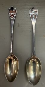 2 Cambridge University/Trinity College Antique Sterling Silver Teaspoons 1899