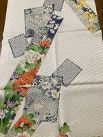 13"x46" Japanese fabric silk kimono fabric/ white base F21