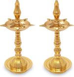 Brass Oil Lamp Diya Kerala Samai 10 Inches Traditional Lamp Deepam Set of 2