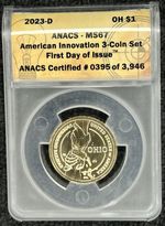 2023-D American Innovation $1 Ohio ANACS MS67 First Day of Issue 3-Coin Set