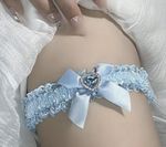 Something Blue Lace Wedding Garter – Rhinestone Heart Bow Bridal Leg Band