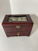 Vintage Chinese Laquered Jewellery Box with Carved Cork Diorama Picture