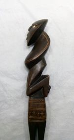 Vintage Pacific Islands Fiji Carved Etched Wood Cannibal Eating 4 Prong Fork.