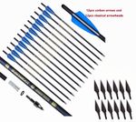 12Pcs 20" Crossbow Bolts Carbon Arrows Half Moon Tips 8.8mm Shaft +12 Arrowheads