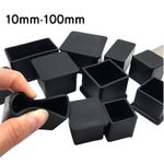 Black Square Rubber Chair Table Feet Furniture End Cover Caps 10mm - 100mm