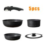 5PCS Cookware Set Non-Stick Pots and Sauce Pans Set with Detachable Handle