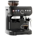 HOMCOM Espresso Machine, Bean Grinder & Steam Wand, 15 Bar Pressure, Black