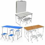FOLDABLE PICNIC TABLE & 4 STOOL SET PORTABLE CAMPING GARDEN CATERING OUTDOOR