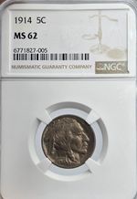 USA 1914 5 CENTS BUFFALO INDIAN NICKEL COIN NGC MS62