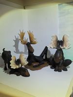 3 Vintage Moose Carvings Whimsical Moose In Different Positions