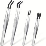 Rubber Tip Tweezers Set Flat Bent PVC Silicone Coated Non Marring 1-4pc