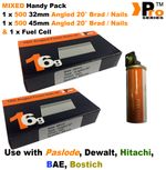 32mm+45mm 16g ANGLED 20� Nails, 2x500 pack + 1 Gas Cell for Paslode, S7,Hitachi