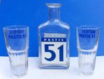 Pastis 51 Pernod water jug / carafe + 2 glasses with Pastis 51 logo –FREE UK p&p