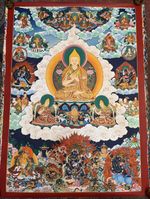 RARE  TSONGKHAPA LATE 20TH C. HANDMADE THANGKA FOUNDED IN GANDEN MONASTERY TIBET