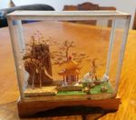 Vtg Chinese Hand Carved Cork Diorama Pagoda Crane Trees Birds Encased Art